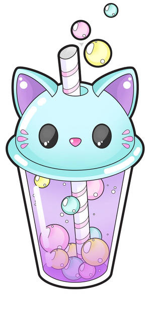かわいい猫のタピオカミルクティー壁紙
