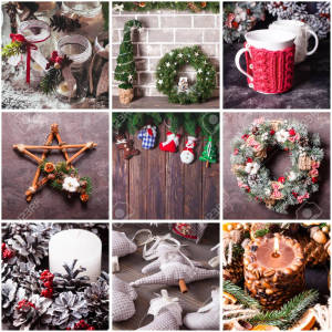 伝統的なクリスマスカラーの祝祭コラージュ — クリスマスコラージュ 壁紙