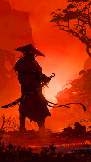 侍アニメ 浪人 戦士 赤い山 — 侍 壁紙