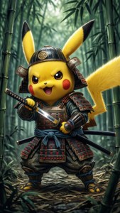 墨絵風のドラマチックな侍ピカチュウ — iPhone 8 Plus 壁紙