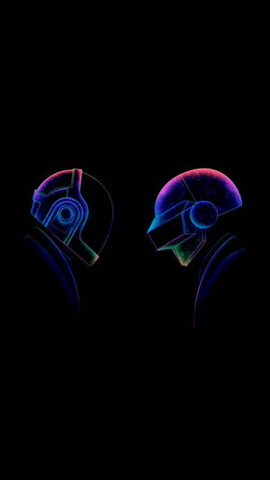 青、紫、緑の輝く色彩で表現されたDaft PunkのAMOLED壁紙