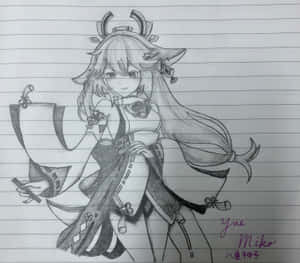 八重神子の鉛筆画プロフィール画像 — 原神 GIF 壁紙