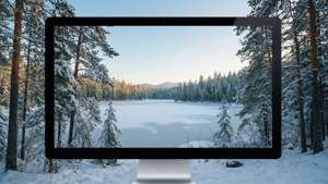 デュアルモニター向けの雪景色の冬の風景。