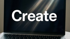 「Create」の文字が太字で描かれた、ミニマルなMacBook用壁紙。