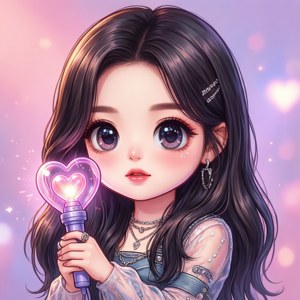 光るペンライトを持ったK-POPアイドルの可愛いちびイラスト。 — Kpop GIF 壁紙