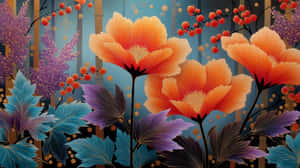 和風抽象画 鮮やかなオレンジの花 — オレンジ エステティック GIF 壁紙