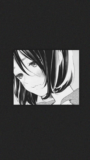 哀しげなアニメ少女 モノクローム スタイリッシュ フォン — 白黒アニメ 壁紙