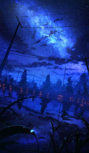 夜のアニメ雨空 — アニメ iPhone 壁紙