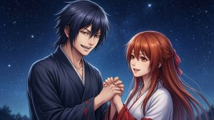 星空の下でロマンチックな夜トとひよりの壁紙 — アニメカップル GIF 壁紙