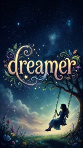 「ドリーマー」という言葉と星空の夜のシーンをあしらった、風変わりな壁紙。 — 美的な言葉 壁紙