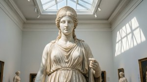 ギャラリーに佇む白い大理石の彫刻が放つ、古典的な優雅さ。 — 白い美学 壁紙