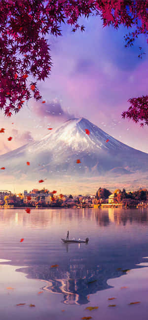 富士山頂と湖、舞い落ちる紅葉 — Vivo X500 Pro 壁紙