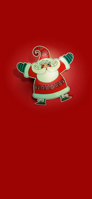 小さなサンタが描かれた赤いクリスマスiPhone壁紙