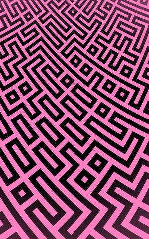 明るいピンクの表面に黒い線で描かれた幾何学模様。パターン化された抽象的なコンピュータデザイン。 — Redmi K Pad 壁紙
