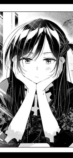 悲しげなアニメ少女の白黒マンガストリップ — 白黒アニメ 壁紙