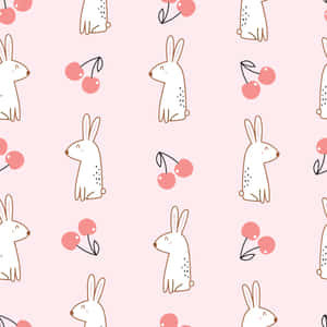 愛らしいピンクのチェリーに囲まれた嬉しそうなウサギ — 可愛いピンク 壁紙
