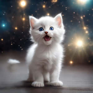 愛らしい白い子猫と星空の背景
