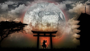 日本刀侍 月と鳥居 — 侍 壁紙