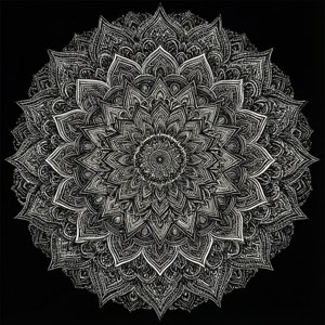 緻密な白黒の曼荼羅模様、左右対称で瞑想的な雰囲気。 — ブラックエステティック GIF 壁紙