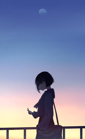 少女シルエット アニメ風 夕景 — ギャラクシー Tab Active5 壁紙