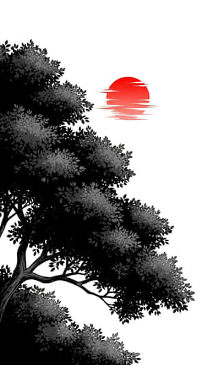 インク、木、太陽、ミニマル — 1440x2560 壁紙