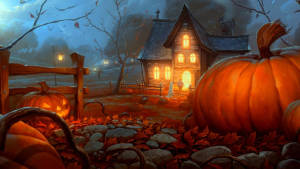 森の中のビンテージハロウィンハウス — ヴィンテージハロウィン 壁紙