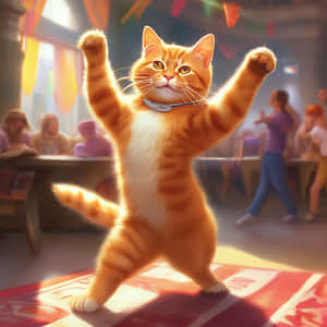 楽しく踊る猫のお祝い