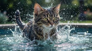 噴水で遊ぶエレメンタルウォーターのアニメ猫。 — アニメ猫 壁紙