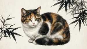 水墨画風の三毛猫