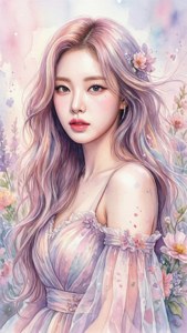 花柄の要素を取り入れた、柔らかな水彩画調のK-POPアイドル。 — Kpop GIF 壁紙