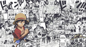 海賊船長ルフィの漫画パネル壁紙 — 漫画のコマ 壁紙