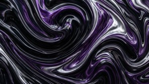 黒、紫、銀の渦巻きが描かれたダークな抽象流体アート。