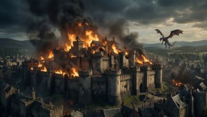 デナーリスの攻撃で炎上するキングズランディング — ゲーム・オブ・スローンズ シーズン8 壁紙