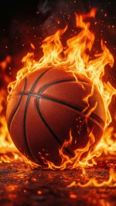 炎の背景に燃え上がるバスケットボール。 — バスケットボール GIF 壁紙