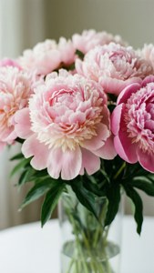 花瓶に生けられたロマンチックなパステルピンクの牡丹、ソフトフォーカス。 — パステルピンク 壁紙