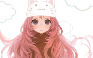 猫帽子をかぶった泣いているかわいいアニメの女の子 — 悲しいアニメGIF 壁紙