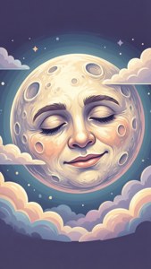 パステルカラーで描かれた、眠そうな顔の月がかわいいSVG壁紙。 — 月 壁紙
