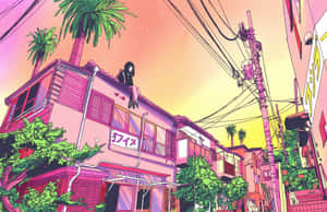 紫のアニメの背景