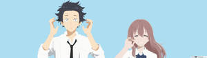 ミニマルな『聲の形』硝子と将也の壁紙 — 3840x1080 壁紙