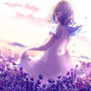 花畑のキュートなアニメ少女