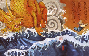 荒波に浮かぶ和風ドラゴンアート — 日本の龍 壁紙