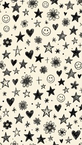 星や花が描かれた遊び心あふれる落書きパターン。 — インディー エステティック GIF 壁紙