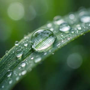 葉の上の水滴をマクロ撮影し、背景をぼかした一枚。 — iPad 壁紙