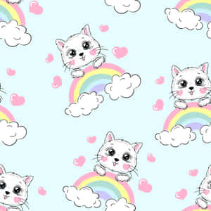 虹の上のかわいい子猫たち — パステルレインボー 壁紙