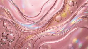 液体の形とゴールドのハイライトを備えた、抽象的なライトピンクの美的デザイン。