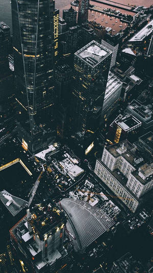 高層ビル街の空中写真 iPhone用壁紙