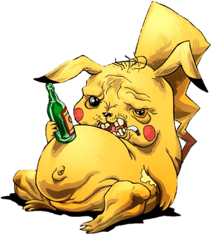 酔っ払ったピカチュウ風キャラクターのイラスト
