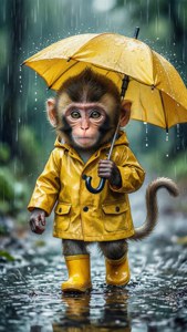 傘をさして雨の中を歩くかわいいサル。 — かわいい猿 壁紙