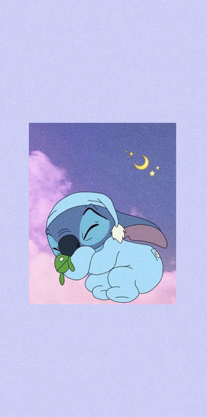 空の上で眠るスティッチの美的カートゥーン — パープル エスセティック GIF 壁紙