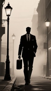 スーツを着た男性が霧の中にいる黒いアニメノワールの壁紙。 — 黒いアニメ 壁紙